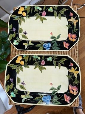 Tracey Porter Hand-Painted Floral Rectangular Serving Platter — Black & Cream